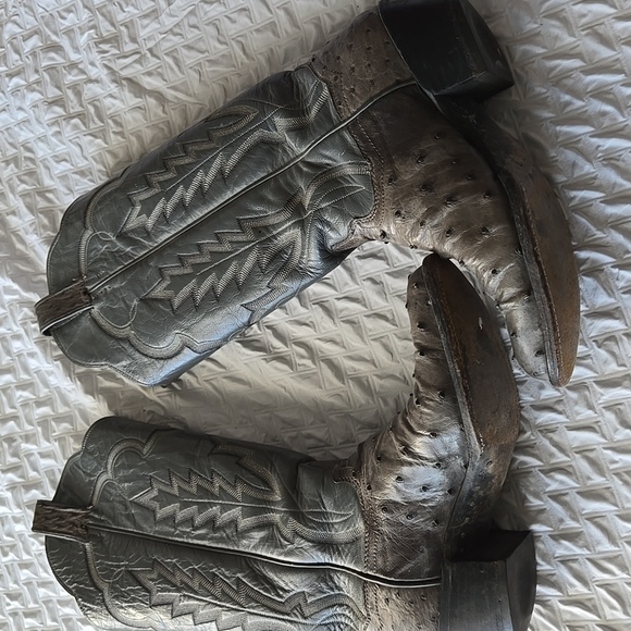 Panhandle Slim Brown and Gray Heeled Boots Genuine Ostrich - Picture 2 of 11